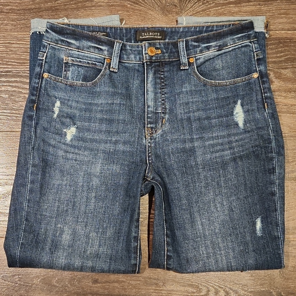 ❤ TALBOTS HIGH RISE SLIM STRAIGHT JEANS, DISTRESSED, 4 (27) - Picture 2 of 8